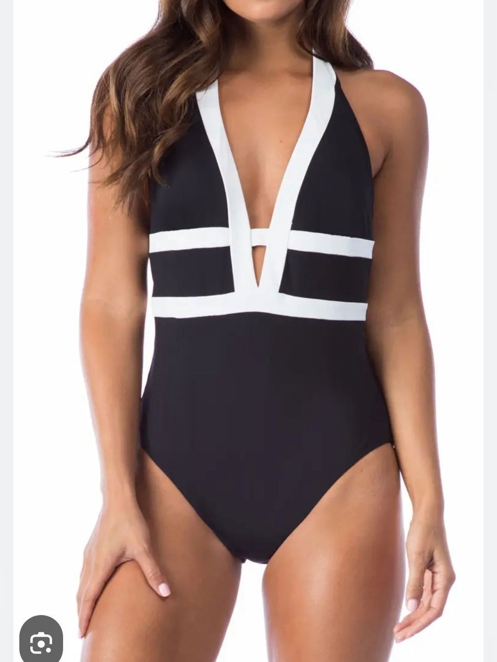 La Blanca Black and White Halter One-Piece Swimsuit, Size 10